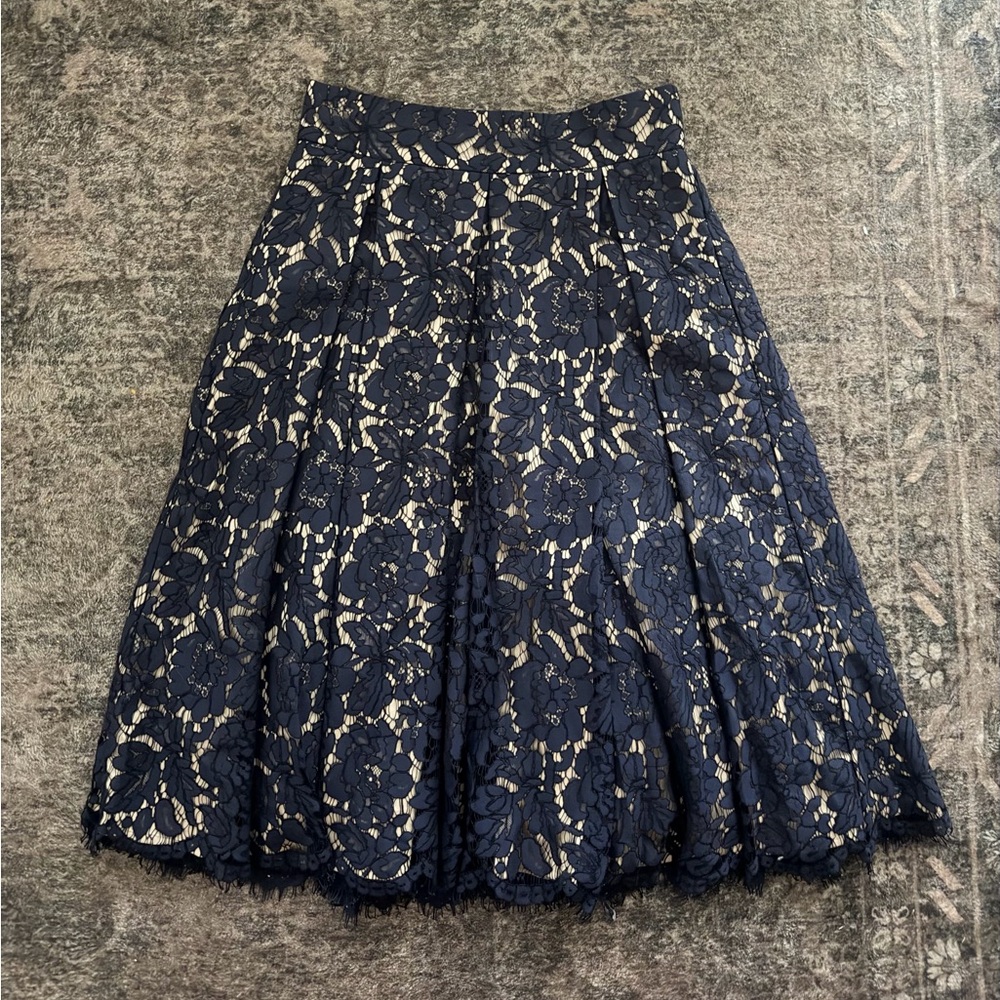 Eliza J Navy and Cream Lace A-Line Skirt. Very cute skirt